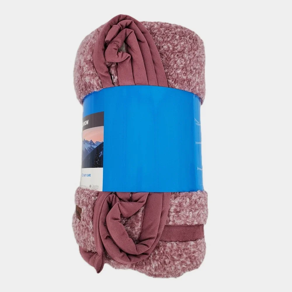 Columbia Super Cozy Sherpa Throw Blanket Fig Muted Purple Faux‎ Suede Trim 50x60